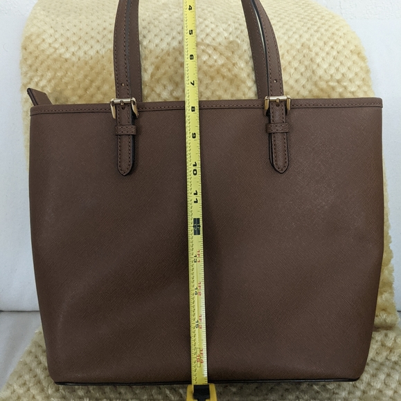 Michael Kors Jet Set Medium Leather Snap Pocket Tote Brown - Picture 3 of 10